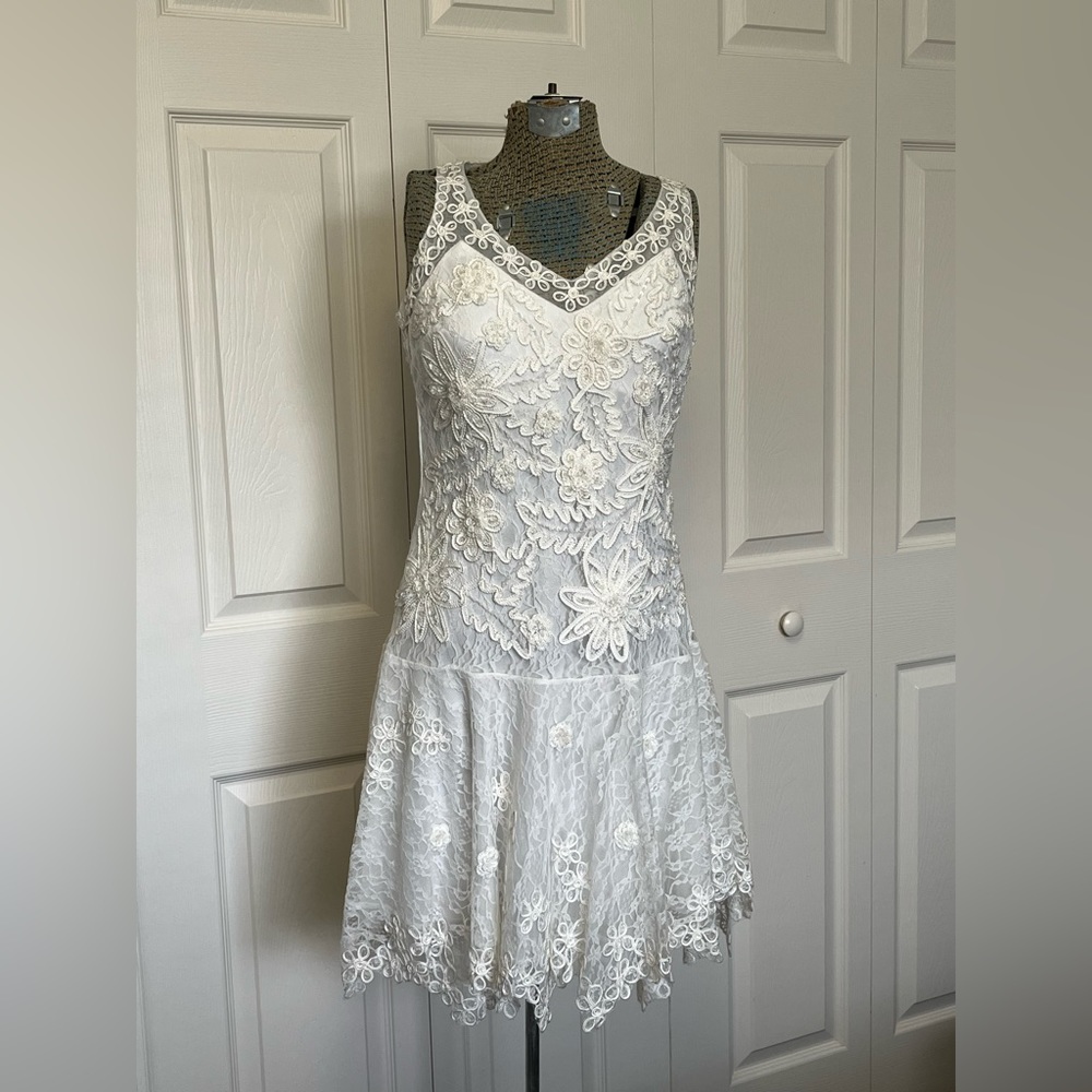 New ivory Sue Wong Nocturne handkerchief hem dress